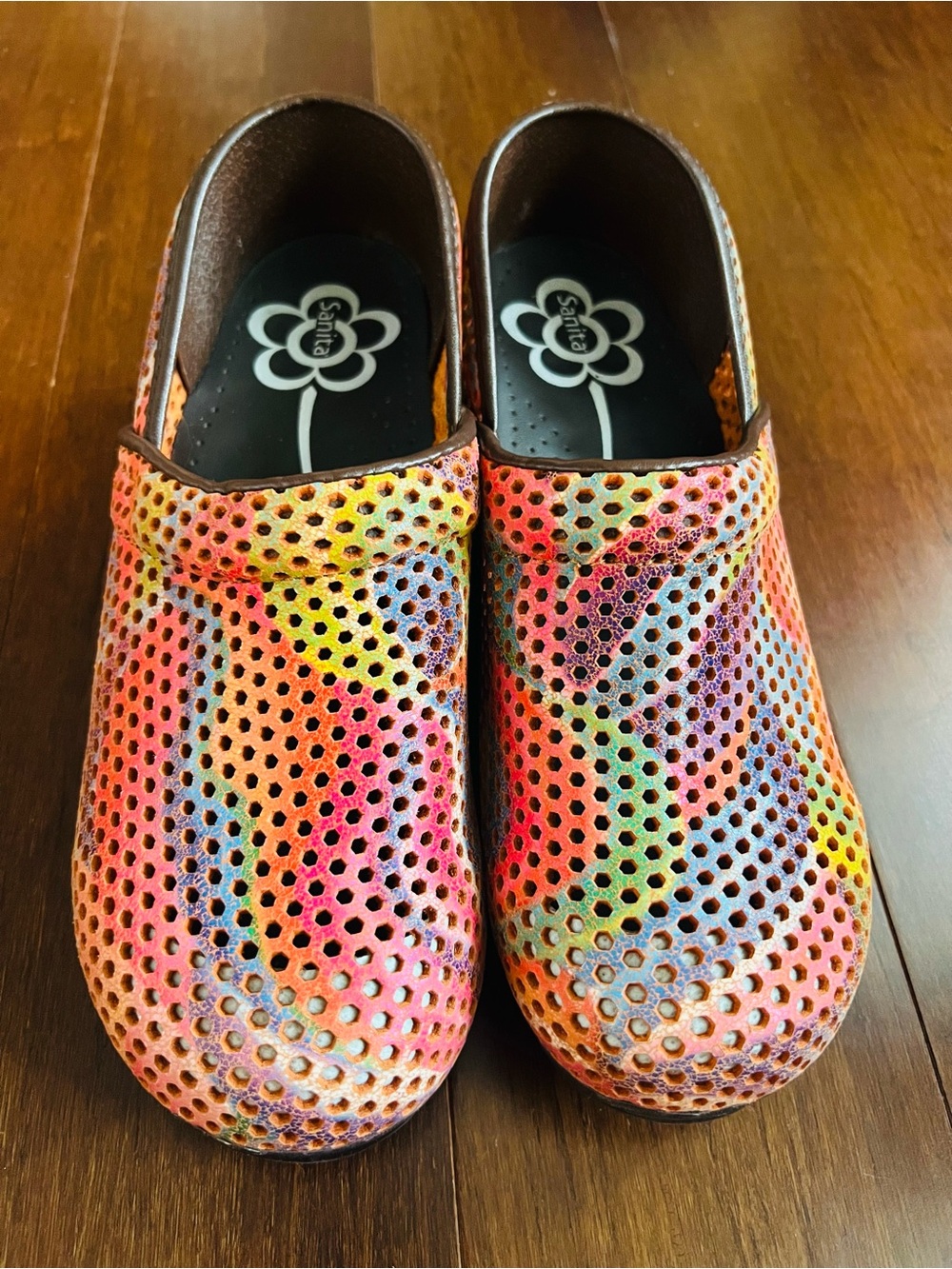 Sanita Professional Multi-Color Honeycomb Perforated Leather Clogs 41 10